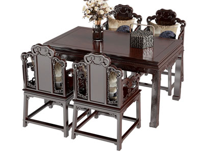 中式长方形餐桌椅组合3d模型 中式长方形餐桌椅组合