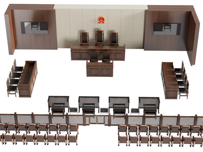 现代法院桌椅组合 被告原告席 审判厅3d模型 现代法院桌椅组合 被告原告席 审判厅