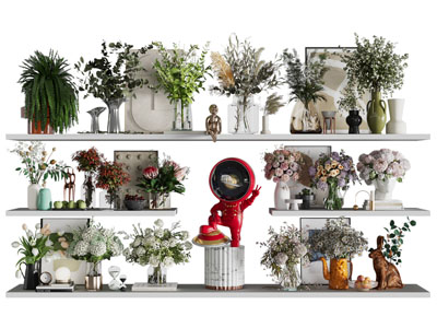 现代花瓶花卉 雕塑装饰品摆件组合3d模型 现代花瓶花卉 雕塑装饰品摆件组合