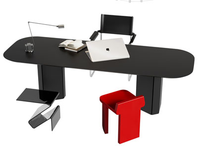 现代椭圆形书桌椅组合3d模型 现代椭圆形书桌椅组合
