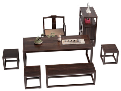 新中式茶桌椅组合3d模型 新中式茶桌椅组合