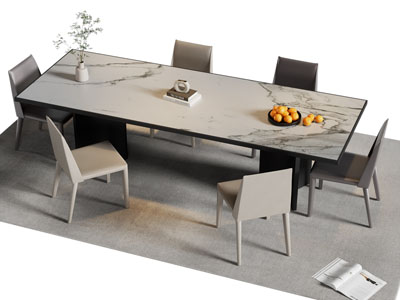 现代长方形餐桌椅组合3d模型 现代长方形餐桌椅组合