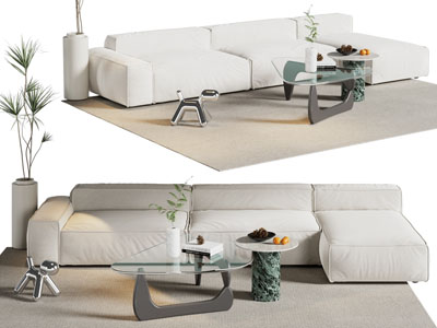 现代奶油风多人沙发 茶几组合
