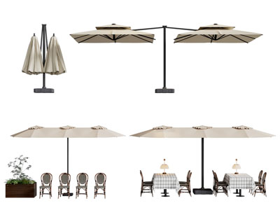 现代户外遮阳伞 休闲桌椅组合3d模型 现代户外遮阳伞 休闲桌椅组合
