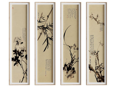 新中式梅兰竹菊装饰挂画3d模型 新中式梅兰竹菊装饰挂画