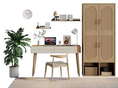 北欧书桌椅组合 衣柜3d模型 北欧书桌椅组合 衣柜