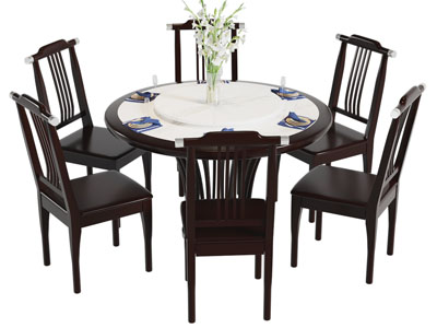 新中式圆形餐桌椅组合3d模型 新中式圆形餐桌椅组合