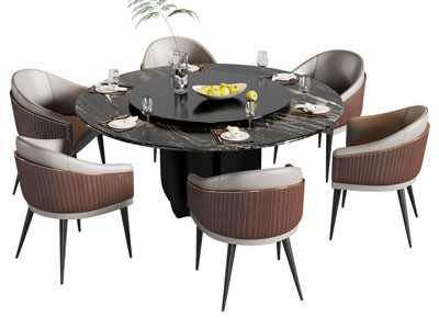 现代圆形餐桌椅组合3d模型 现代圆形餐桌椅组合