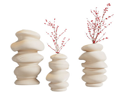 侘寂风陶艺花瓶花卉3d模型 侘寂风陶艺花瓶花卉