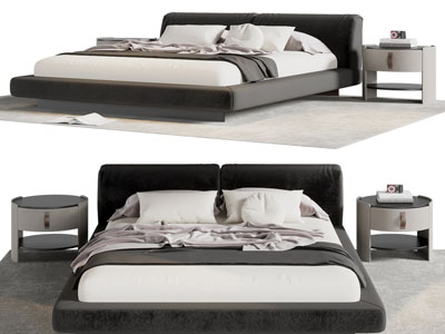 现代布艺双人床 床头柜