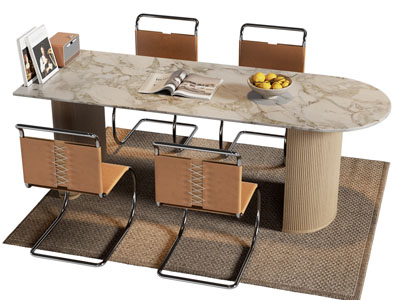 现代椭圆形大理石餐桌椅组合3d模型 现代椭圆形大理石餐桌椅组合