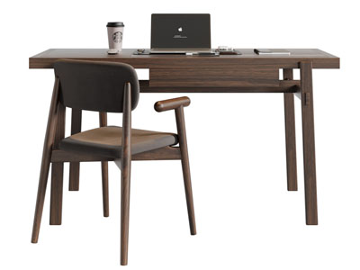 北欧中古书桌椅组合3d模型 北欧中古书桌椅组合