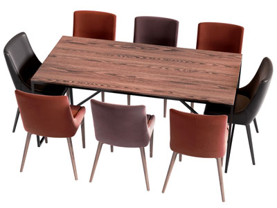 现代长方形实木餐桌椅组合3d模型 现代长方形实木餐桌椅组合