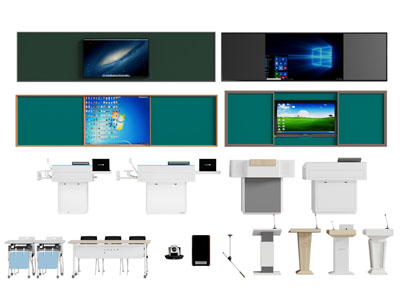 现代多媒体黑板 讲台讲桌 学生课桌 教室用品3d模型 现代多媒体黑板 讲台讲桌 学生课桌 教室用品