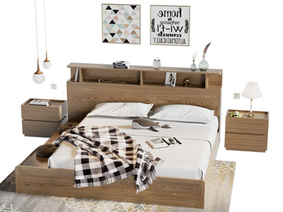 北欧实木双人床 床头柜