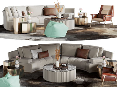 现代轻奢多人沙发 休闲椅子和茶几组合
