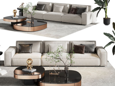 现代多人沙发 茶几组合3d模型 现代多人沙发 茶几组合