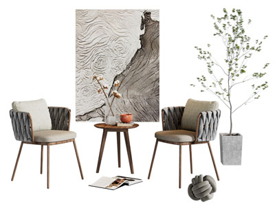 现代休闲椅子 边几 挂画