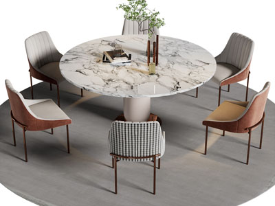 现代圆形大理石餐桌椅组合3d模型 现代圆形大理石餐桌椅组合