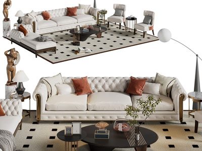 新古典多人沙发 休闲椅子和茶几组合