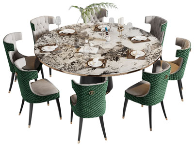 新古典圆形餐桌椅组合3d模型 新古典圆形餐桌椅组合