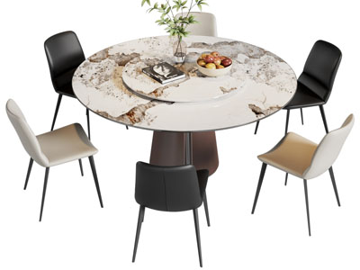 现代圆形大理石餐桌椅组合3d模型 现代圆形大理石餐桌椅组合