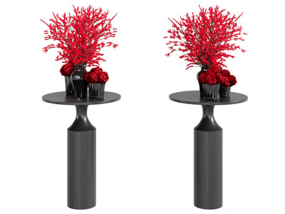 现代黑色玻璃花瓶花卉3d模型 现代黑色玻璃花瓶花卉