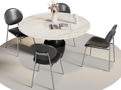 现代圆形大理石餐桌椅组合3d模型 现代圆形大理石餐桌椅组合