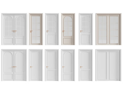 法式奶油风双开门 木门 玻璃门 房门 平开门