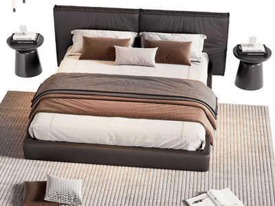 现代布艺双人床 床头几