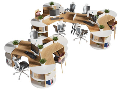 现代异形办公桌椅组合3d模型 现代异形办公桌椅组合