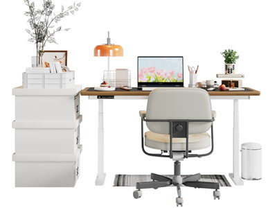 现代奶油风书桌椅组合3d模型 现代奶油风书桌椅组合