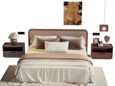 侘寂风中古双人床 床头柜