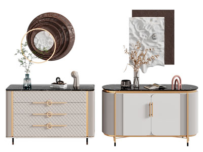 现代轻奢玄关柜 边柜 摆件组合3d模型 现代轻奢玄关柜 边柜 摆件组合