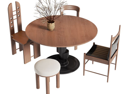 法式中古风圆形餐桌椅组合3d模型 法式中古风圆形餐桌椅组合