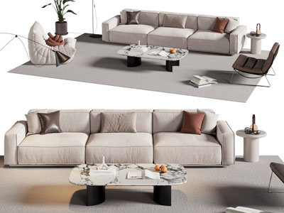 现代奶油风多人 懒人沙发 休闲椅子和茶几组合