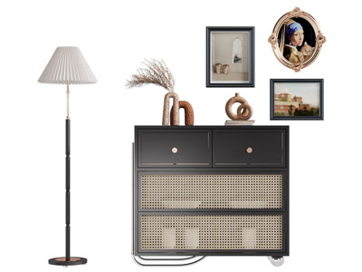 侘寂风玄关柜 边柜 落地灯3d模型 侘寂风玄关柜 边柜 落地灯