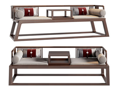 新中式罗汉床 双人沙发3d模型 新中式罗汉床 双人沙发