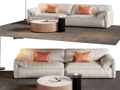 现代奶油风双人沙发 茶几组合