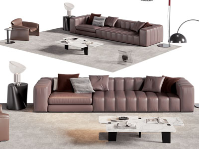 现代皮质多人沙发 茶几组合