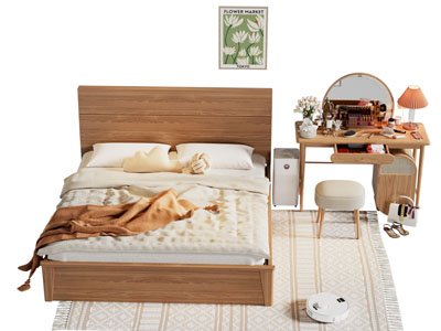 北欧双人床 化妆 梳妆台3d模型 北欧双人床 化妆 梳妆台