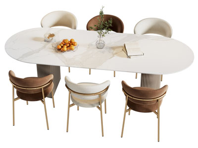 现代轻奢椭圆形大理石餐桌椅组合3d模型 现代轻奢椭圆形大理石餐桌椅组合