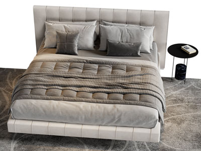 现代布艺双人床 床头几