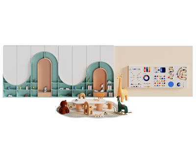 现代幼儿园装饰书柜 儿童桌椅组合3d模型 现代幼儿园装饰书柜 儿童桌椅组合