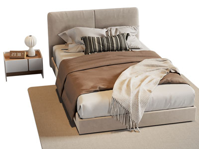 现代布艺双人床 床头柜