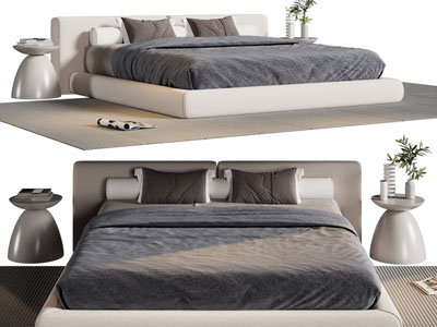 现代布艺双人床 床头几