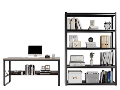 现代开放式书架 书桌3d模型 现代开放式书架 书桌