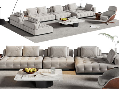 现代多人沙发 休闲椅子和茶几组合