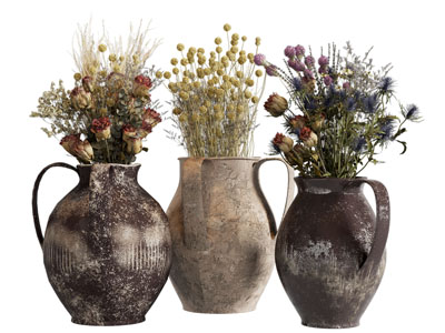 侘寂风陶艺花瓶花卉3d模型 侘寂风陶艺花瓶花卉