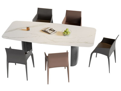 现代长方形大理石餐桌椅组合3d模型 现代长方形大理石餐桌椅组合